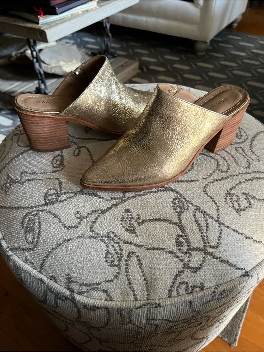 Metallic Gold Leather Mule Heels